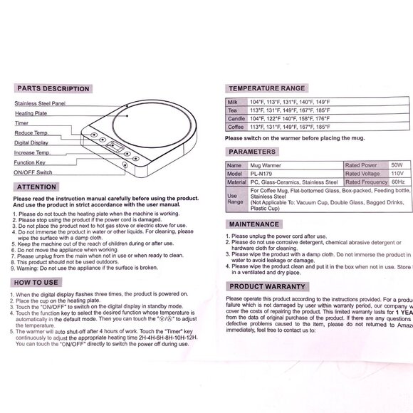 Warmer with Coffee Mug Ceramic Cup Model PL-179, Stainless Steel Touch Control - Picture 13 of 13